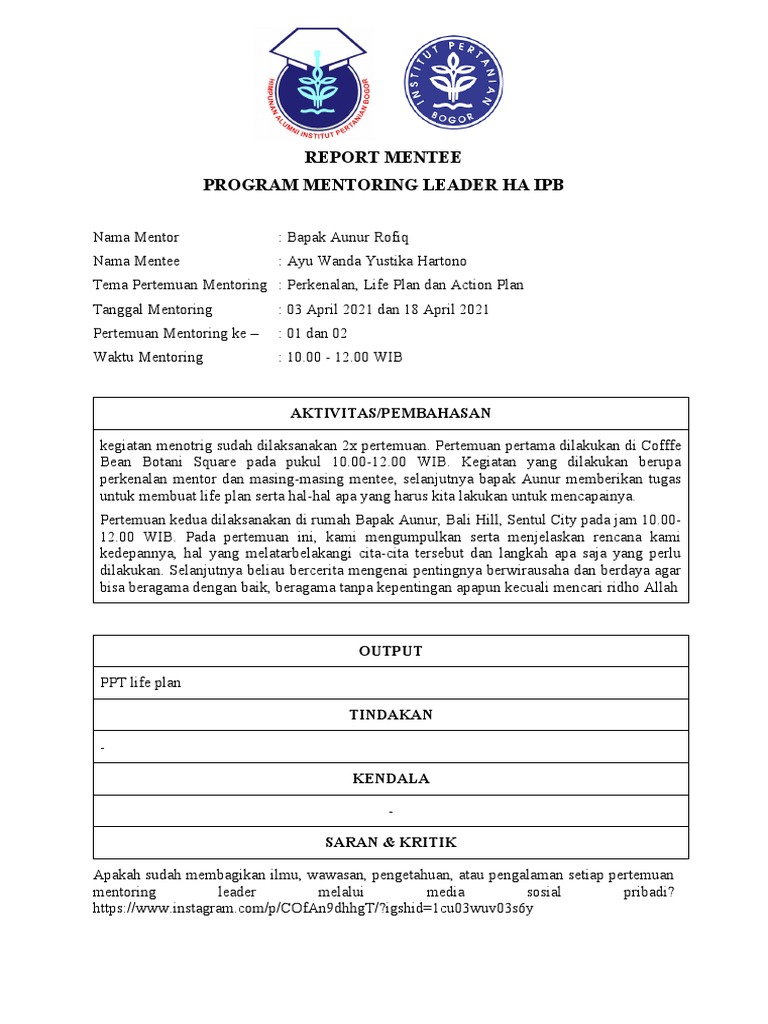 REPORT MENTEE MENTORING LEADER - Ayu Wanda | PDF | Karier & Perkembangan