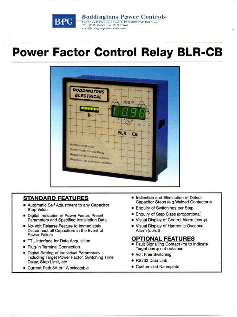 Power Factor Control Relay CB Description PDF