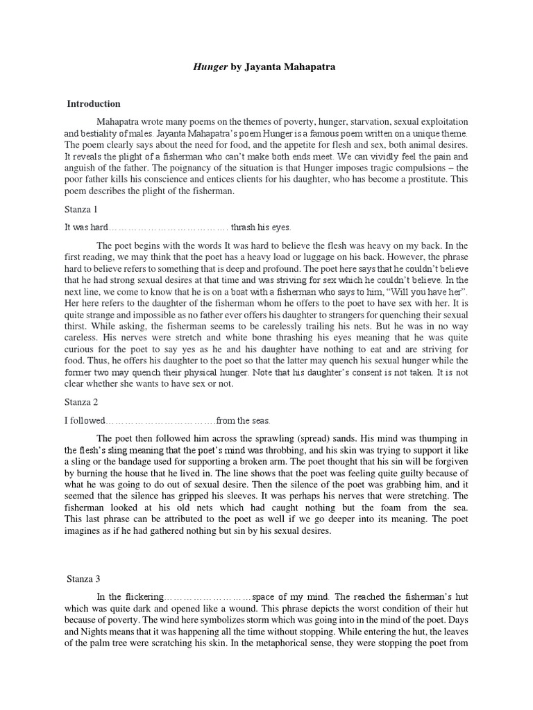 Hunger by Jayanta Mahapatra PDF Poetry