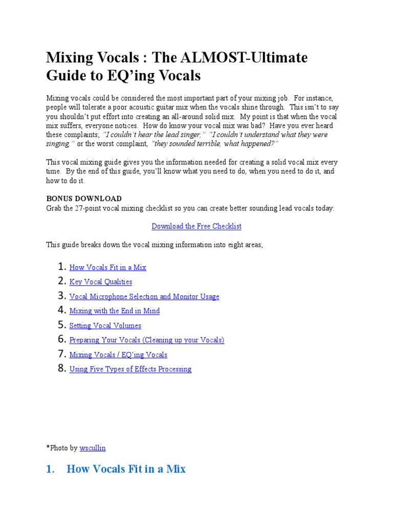 Mixing Vocals The ALMOSTUltimate Guide To EQing Vocals PDF Singing