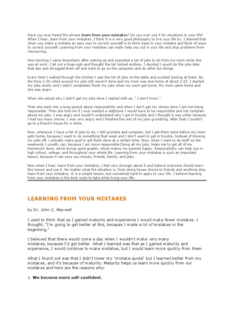 Have You Ever Heard The Phrase Learn From Your Mistakes | PDF ...