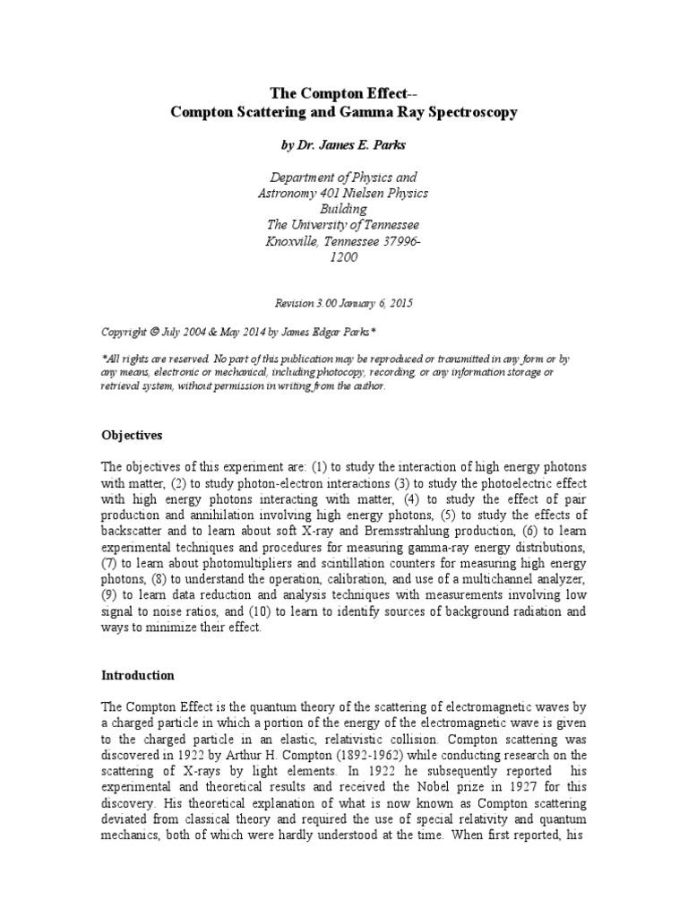 Compton Scattering Experiment | PDF | Photon | Gamma Ray