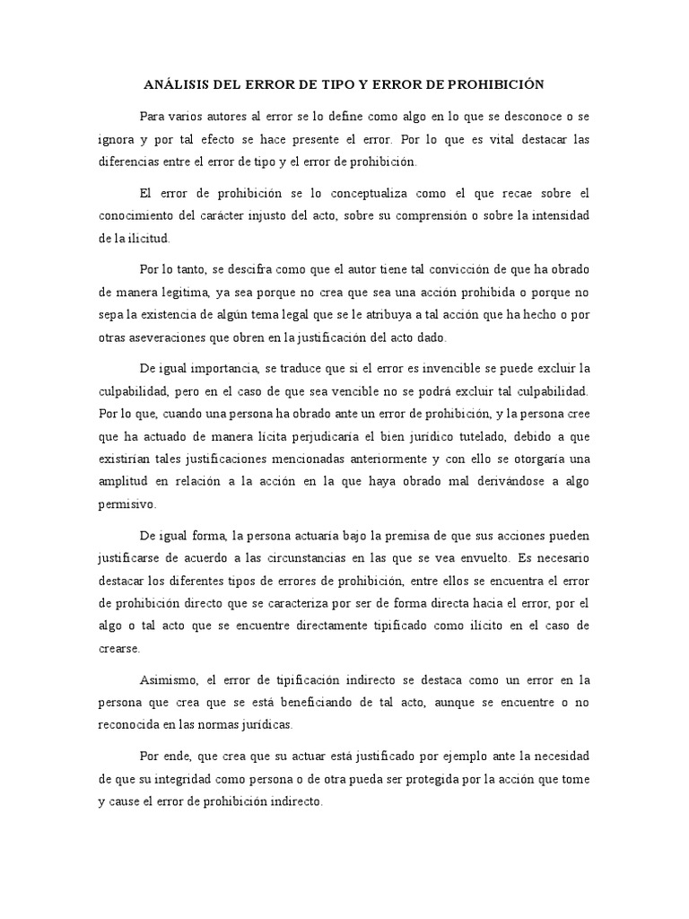 Tipos de Errores en Derecho Penal | PDF | Derecho penal | Intención ...