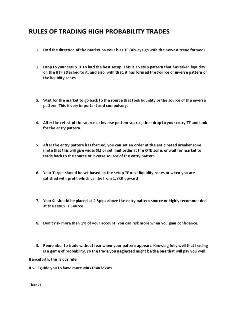 Rules of Trading High Probability Trades | PDF