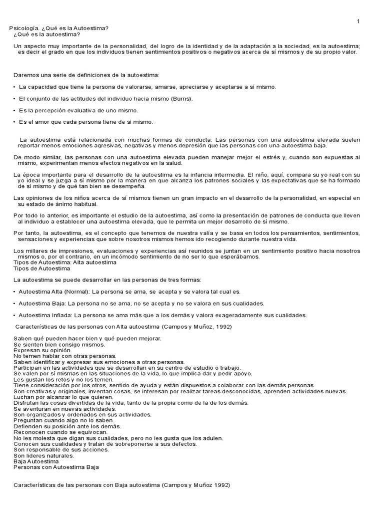Comprendiendo la Autoestima y su Impacto | PDF | Autoestima | Adultos