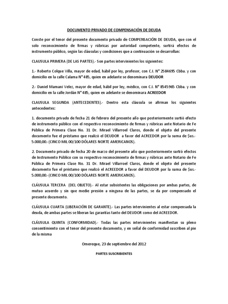 Documento Privado de Compensación | PDF