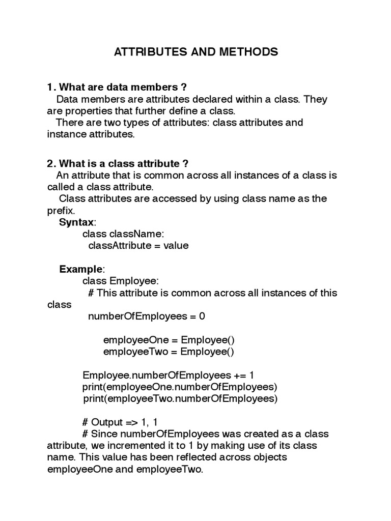 Attributes and Methods | PDF | Class (Computer Programming) | Method ...