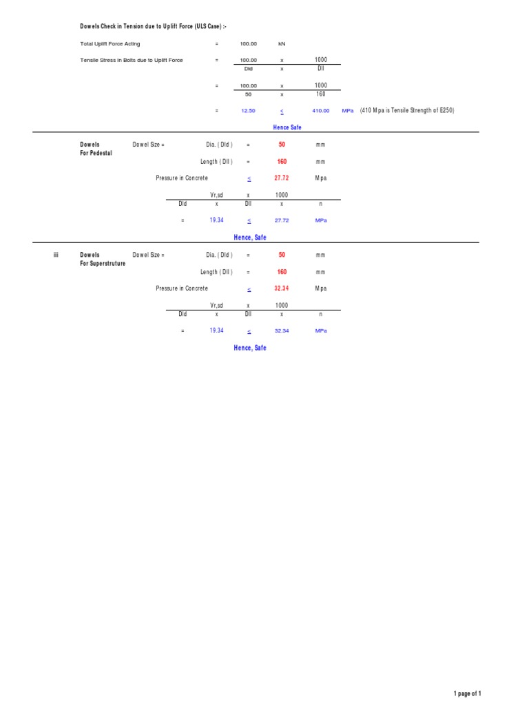 Dowel Calculation For Uplift JP Nagar PDF