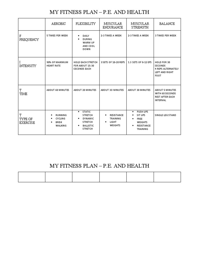 My Fitness Plan - P.E. and Health: Aerobic Flexibility Muscular Endurance  Muscular Strength Balance