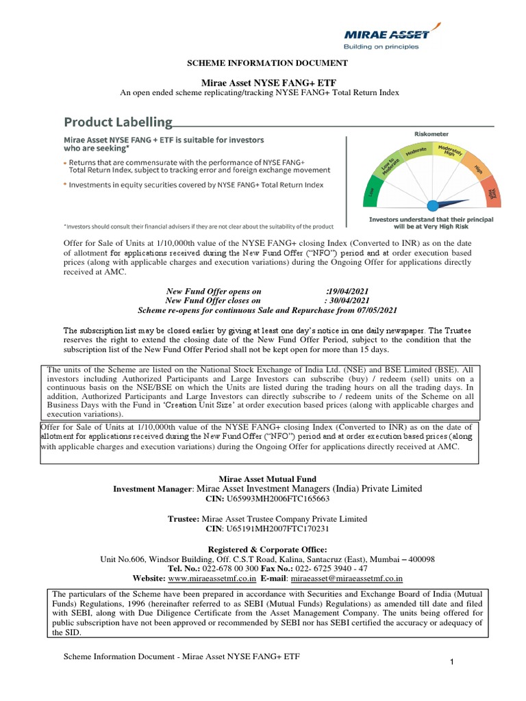 Sid - Mirae Asset Nyse Fang Etf - Final | PDF | Investment Fund | Exchange  Traded Fund