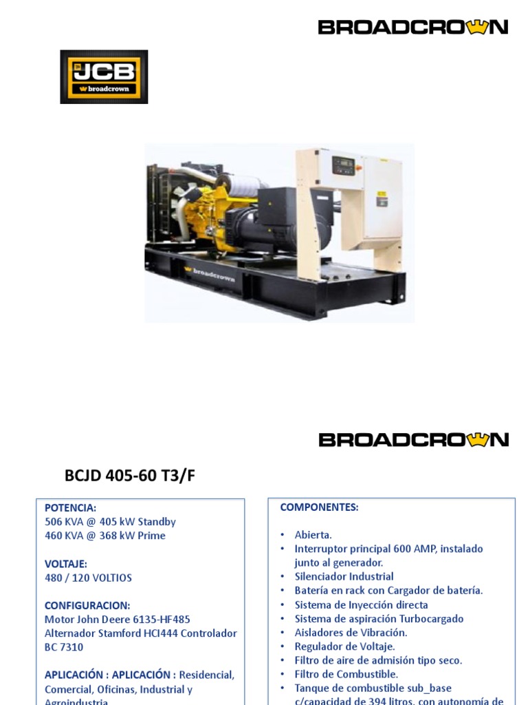Generador Broadcrown 500 KVA Especificaciones | PDF