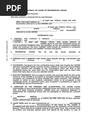 LEASE OF RESIDENTIAL HOUSE-101