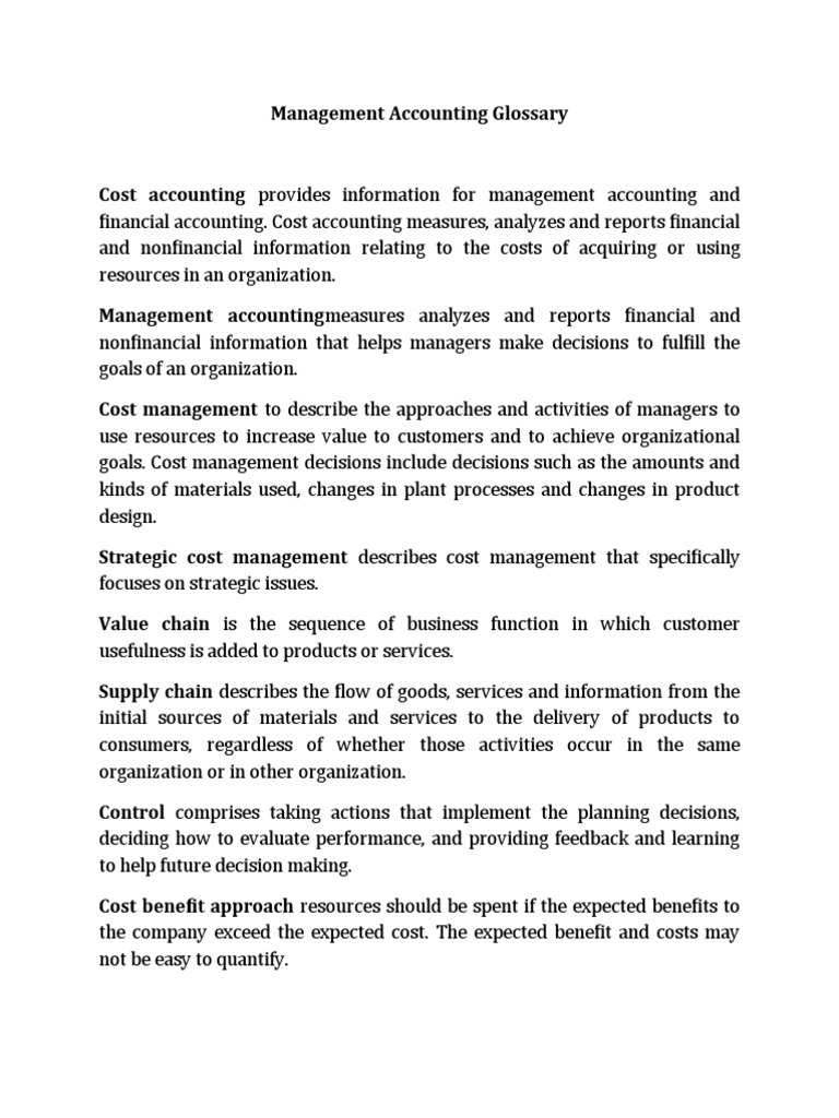 Management Accounting Glossary PDF Cost Financial Accounting