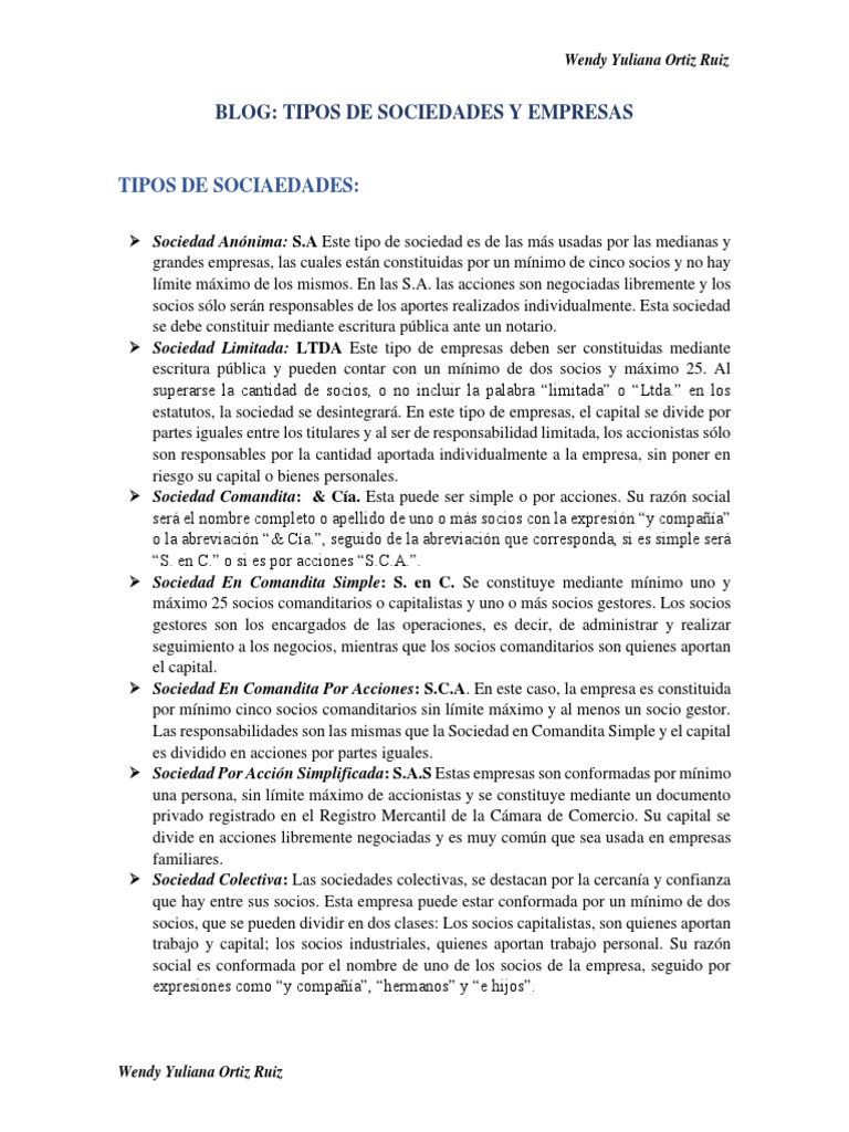 Tipos de Sociedades y Empresas | PDF | Empresas | Sociedad de ...