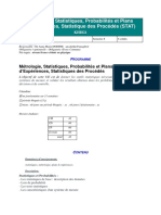 Métrologie, Statistiques, Probabilités Et Plans D'expériences, Statistique Des Procédés (STAT)