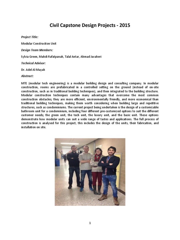 Civil Capstone Design Projects 2015 Project Title Pdf Civil