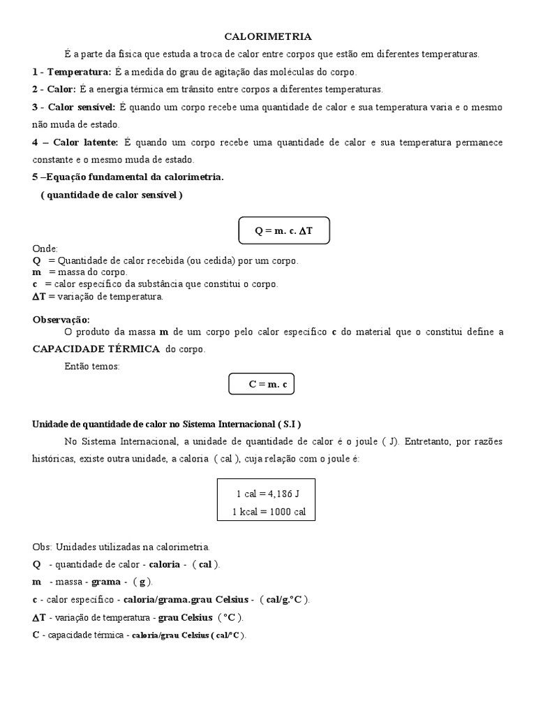Equação Fundamental da Calorimetria | PDF | Calorimetria | Caloria