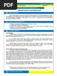 Introduction To Anthropology: Study Guide For Module No. - 1