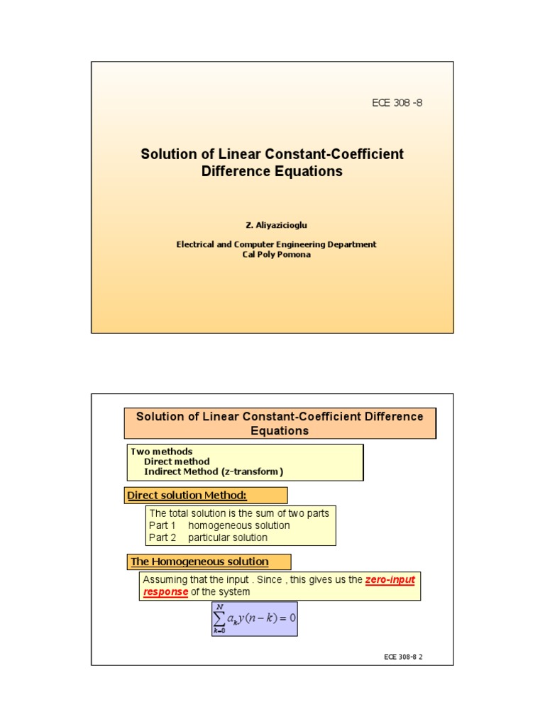 Solution of Linear ConstantCoefficient Difference Equations PDF