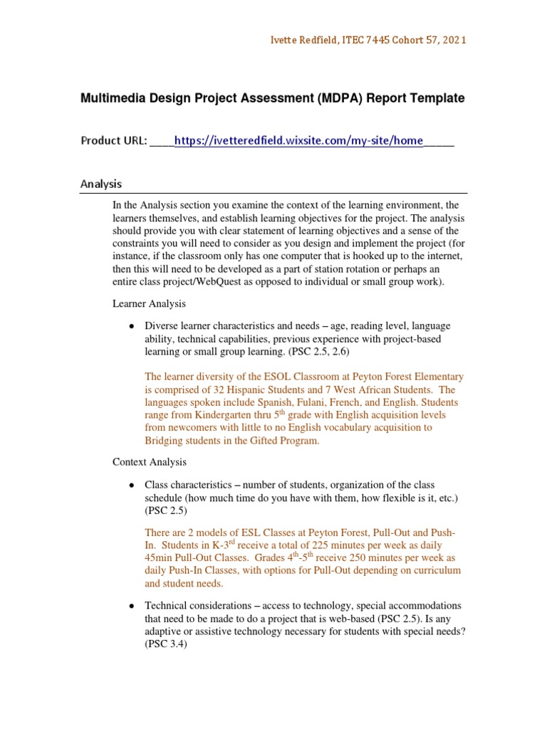 Redfieldi MDP Projectreport | PDF | English As A Second Or Foreign ...