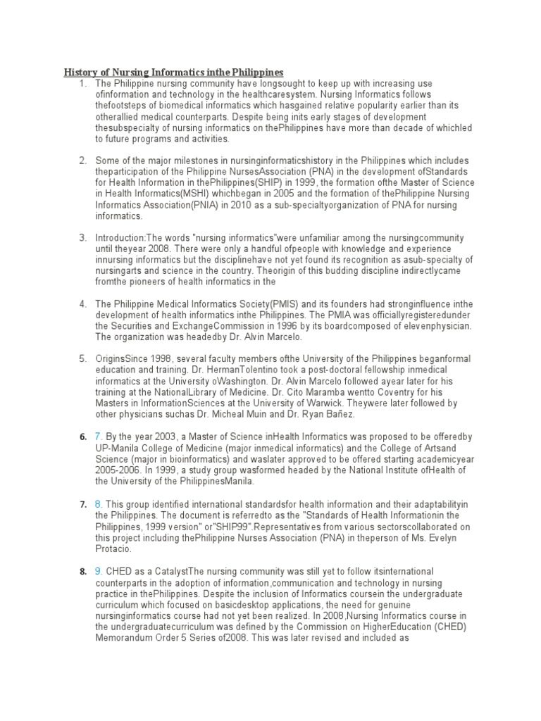 History of Nursing Informatics-Phils. | PDF | Health Informatics ...