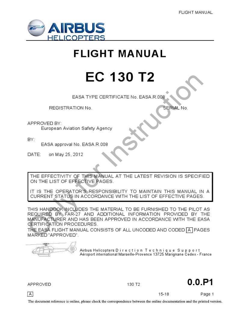 Pilot's Flight Operations Manual for the Airbus EC 130 T2 Helicopter ...
