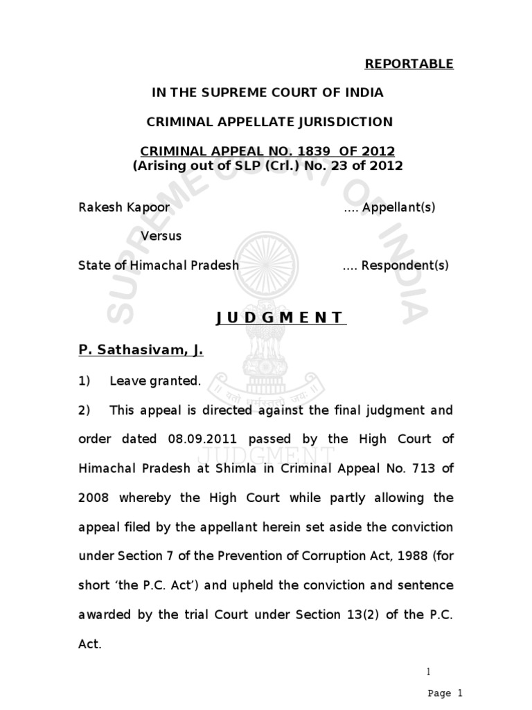 Rakesh Kapoor V State of Himachal Pradesh PDF Appeal Acquittal
