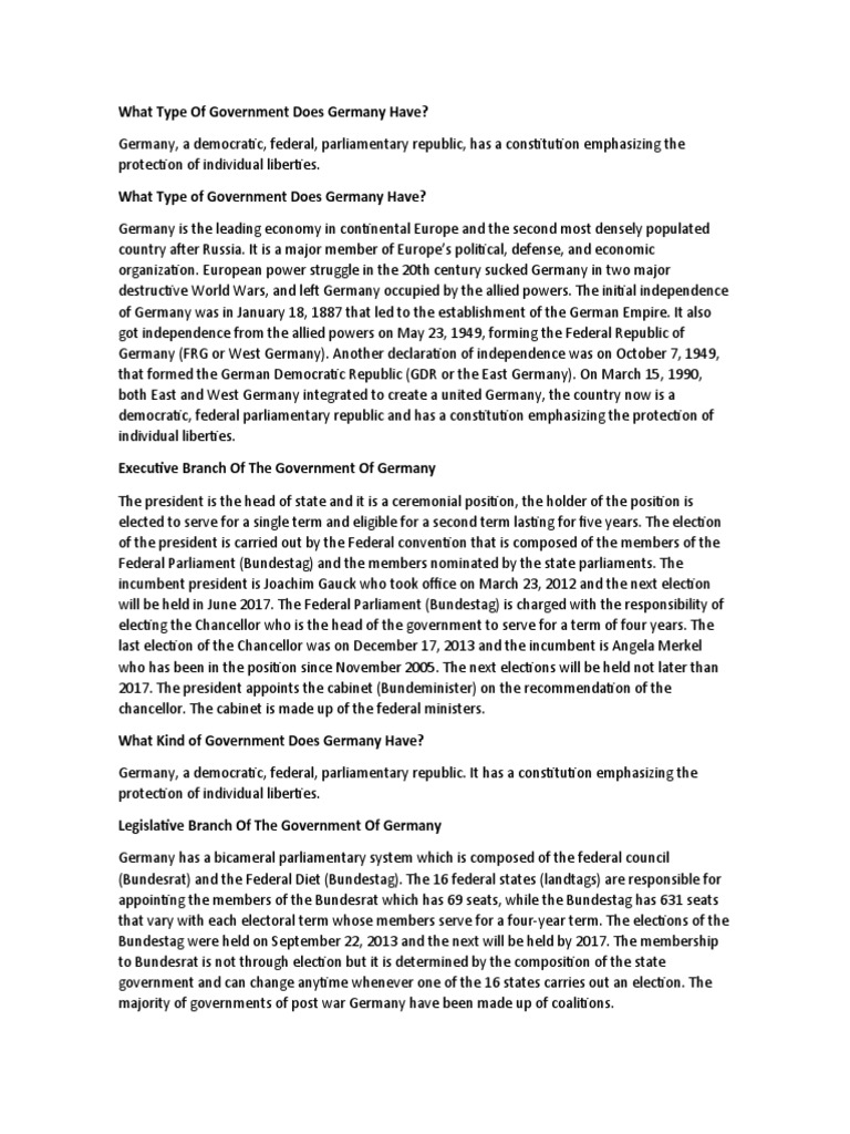 What Type of Government Does Germany Have PDF Politics Of Germany