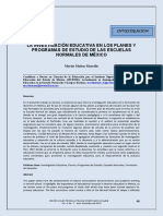 La Investigación Educativa en Los Planes Y Programas de Estudio de Las Escuelas Normales de México