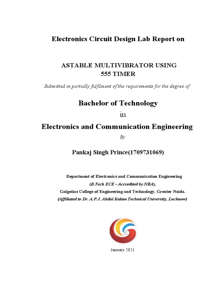 Electronics Circuit Design Lab Report On Bachelor of Technology