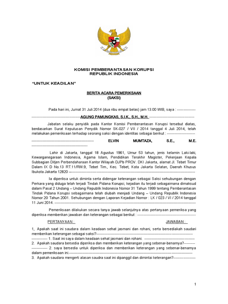 BAP Pemeriksaan Saksi Ahli Korupsi | PDF