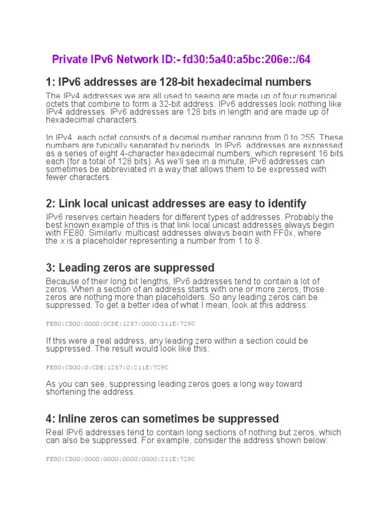 1 Ipv6 Addresses Are 128 Bit Hexadecimal Numbers Private Ipv6 Network