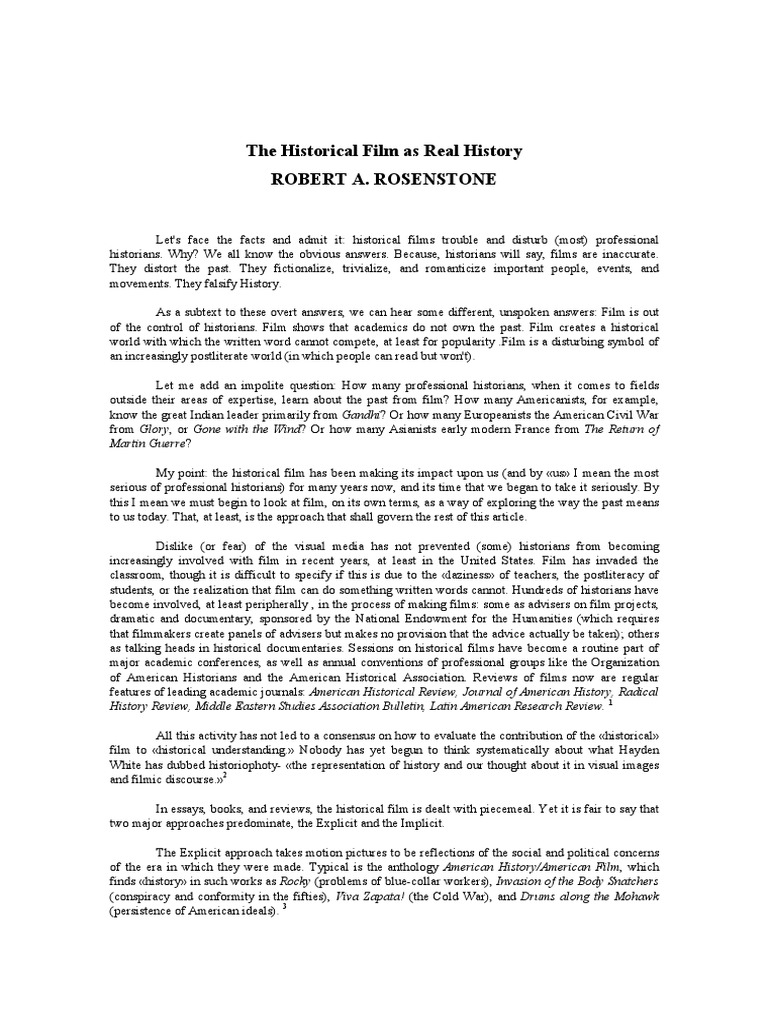 The Historical Film As Real History Robert A. Rosenstone | PDF