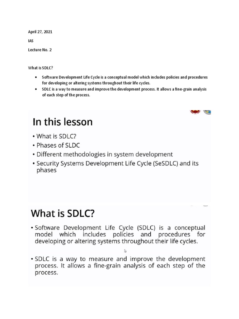 Ias - Lecture 2 (SDLC - Sesdlc) | PDF | Career & Growth | Computers