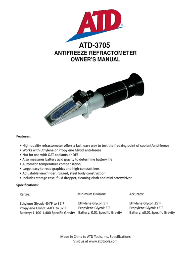 Antifreeze Refractometer Owner'S Manual Features PDF Calibration
