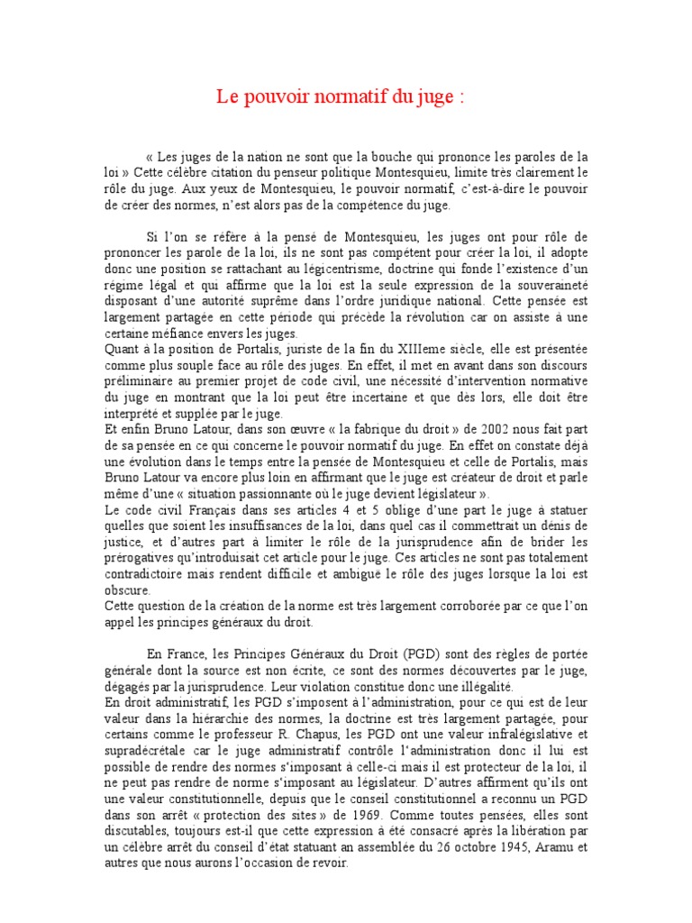 Le Pouvoir Normatif Du Juge Loi Montesquieu