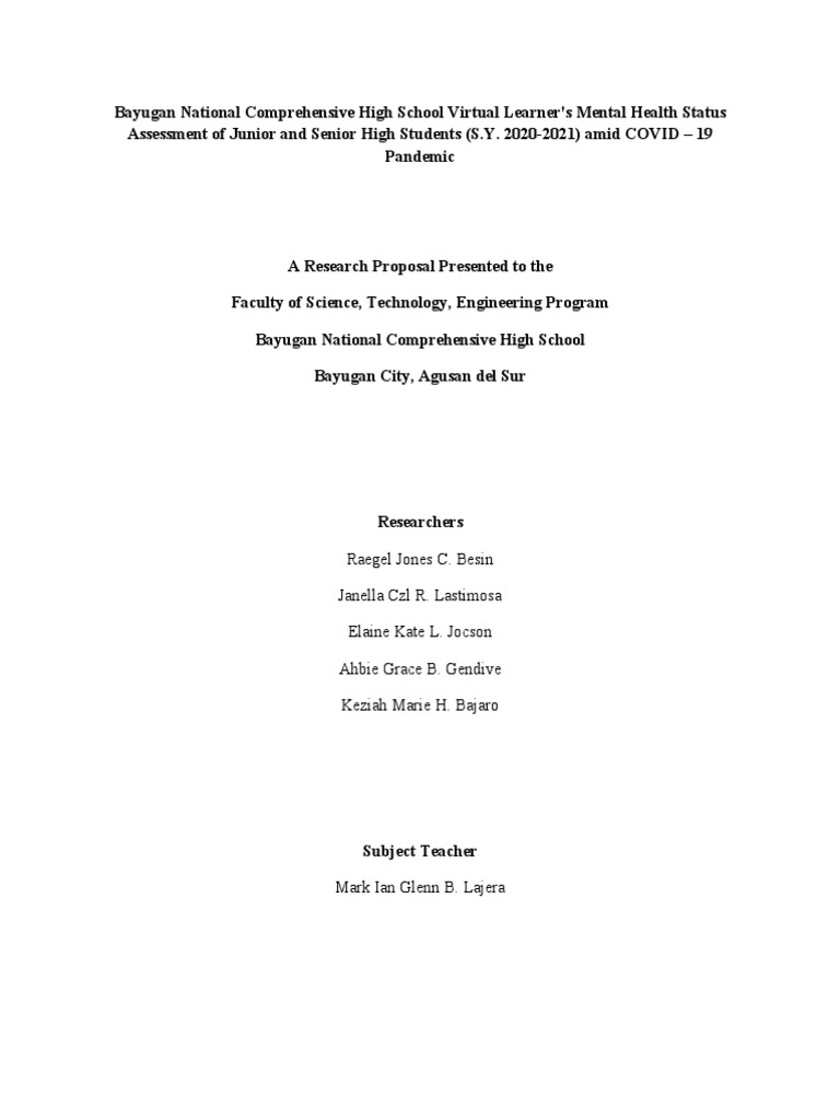 Mental Health of BNCHS Virtual Learners | PDF | Anxiety Disorder ...