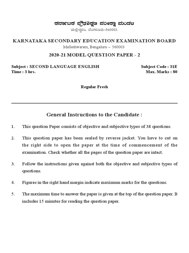 Second Language English Model Paper 2 | PDF | Question | Verb