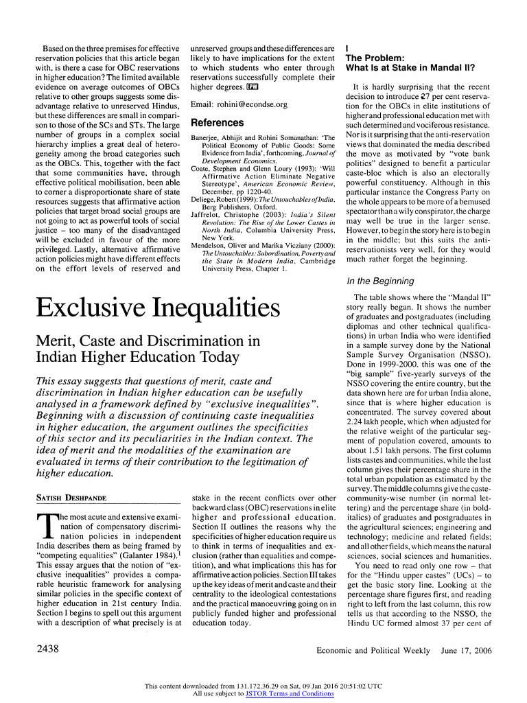 Higher Education Caste Debate | PDF | Social Inequality ...