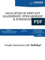 Principles of Servant Leadership: Stewardship & Foresight: Mission Vision Core Values