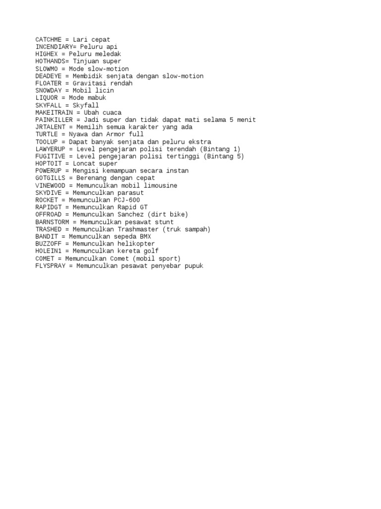 Cheat GTA 5 Kode Dan Senjata PDF 1