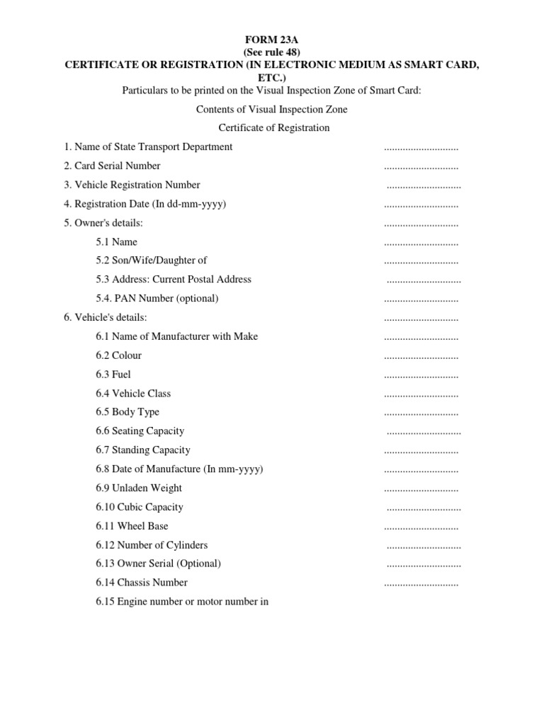Form 23A (See Rule 48) Certificate or Registration (In Electronic