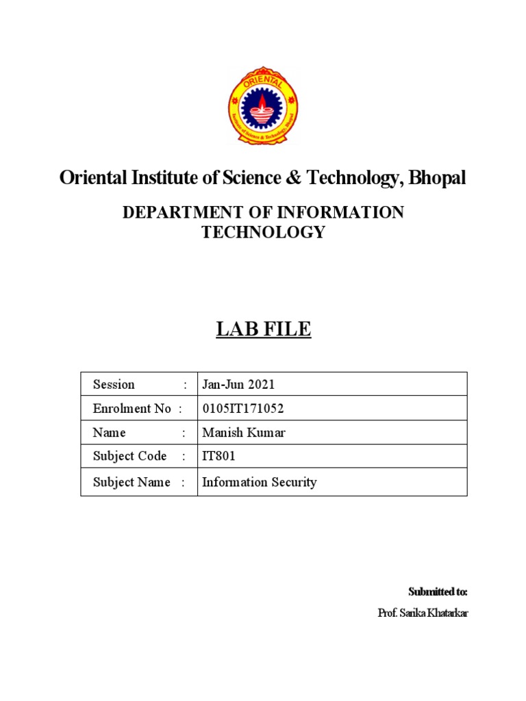 IT801: Information Security Lab Overview | PDF | Transmission Control ...