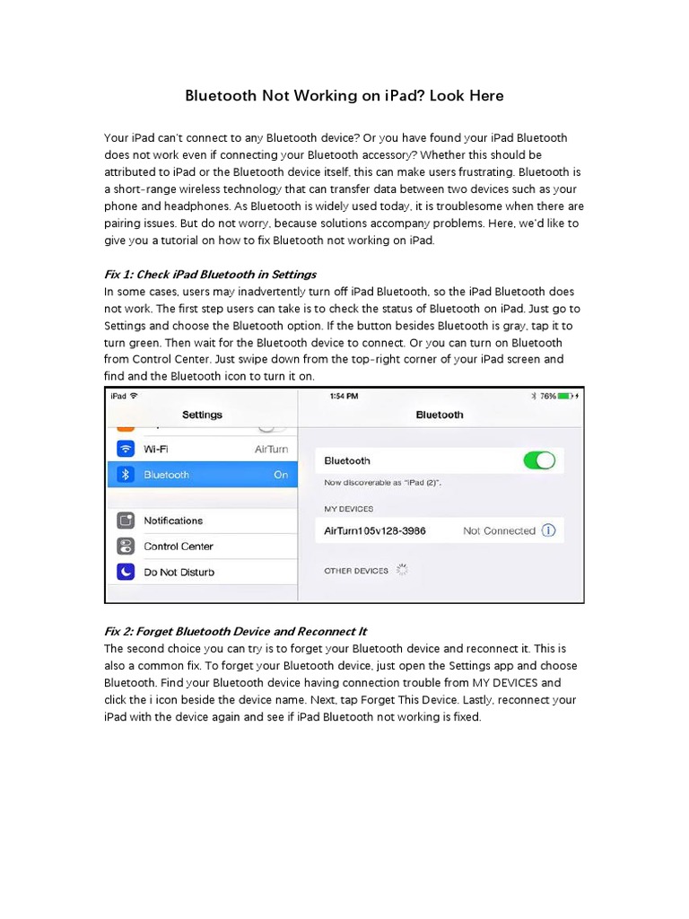 Fixed Bluetooth Not Working On Ipad Pdf