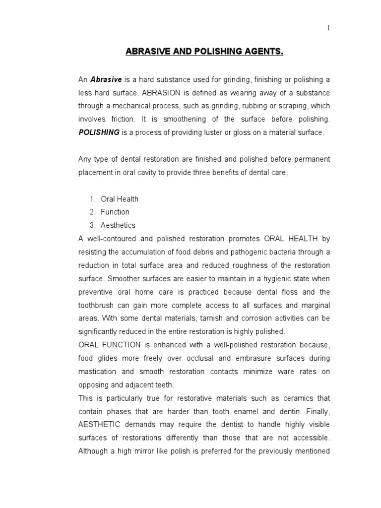 A Comprehensive Guide to Abrasive and Polishing Agents in Dental