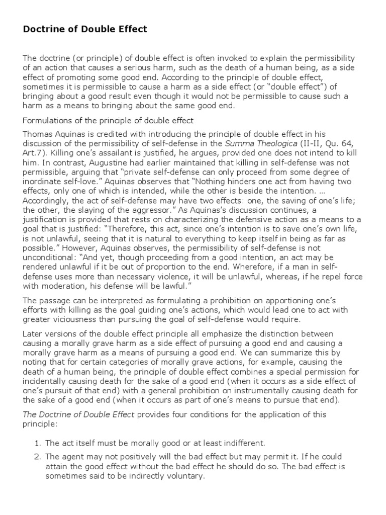 Doctrine of Double Effect PDF Thomas Aquinas Philosophical Theories