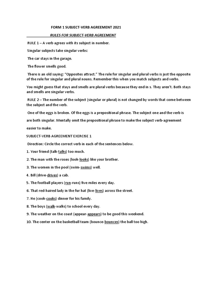 Subject-Verb Agreement Guide | PDF | Language Arts & Discipline ...