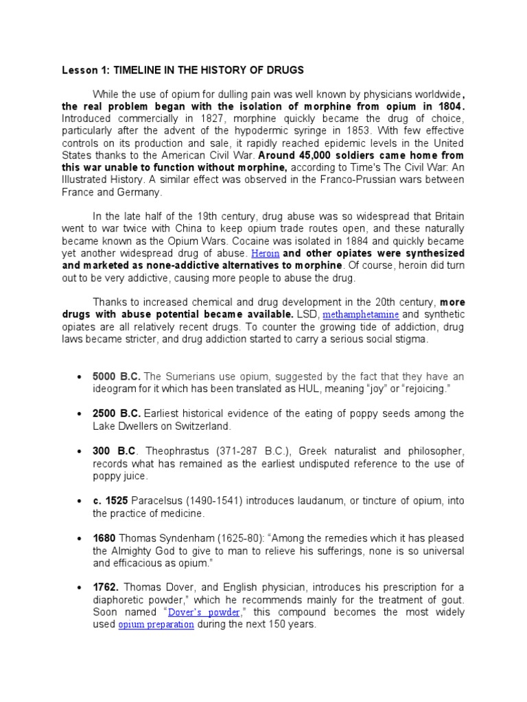 History of Drug Use and Control Timeline | PDF | Opium | Substance Abuse