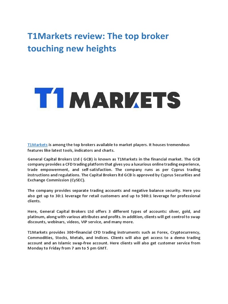T1Markets Review: The Top Broker Touching New Heights | PDF | Business
