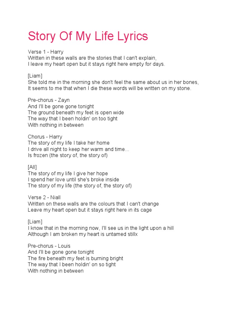 Story of my life lyrics pdf